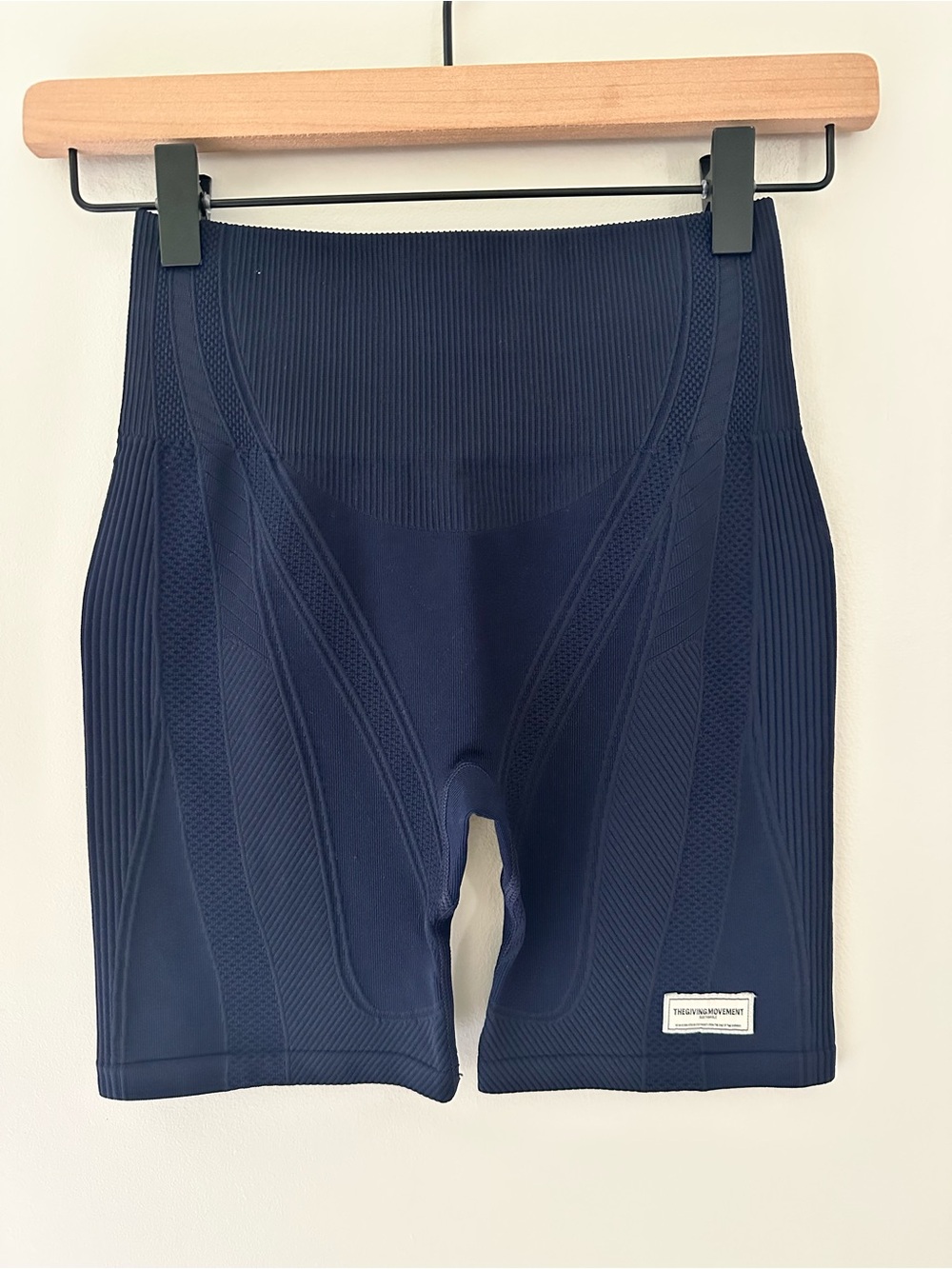 The Giving Movement Navy Blue Sculpt Ribbed High-Waist Bike Shorts